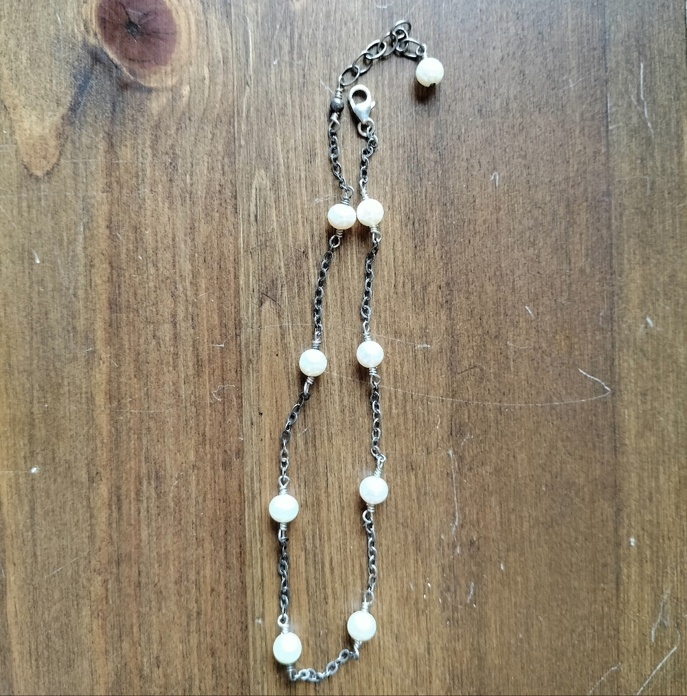 Vintage Sterling Silver and Pearl Ankle Bracelet
